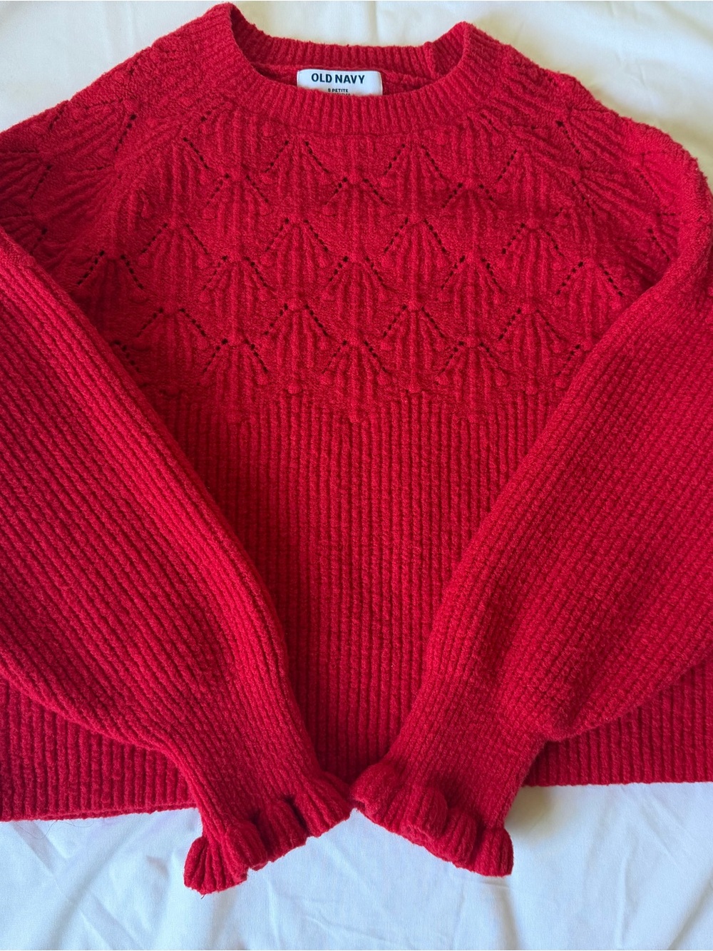 Old Navy Red Crewneck Sweater with Ruffle Cuffs